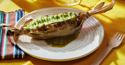 Zucchini tamal in salsa verde